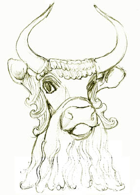 Bull on sounding box for harp